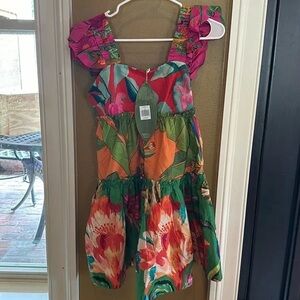 FARM Rio Red and Green Floral Dress
